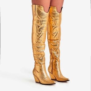 Gold Thigh High OTK Cowboy boot | EGO OFFICIAL